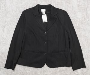 H&M Black Ponte Knit Cropped Blazer Womens Size L NWT